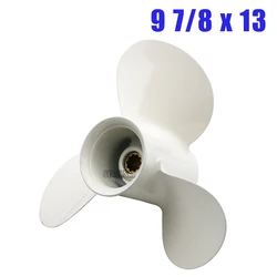 9 7/8 x 13 Marine Boat Outboard Propeller For Yamaha 20-30HP 664-45949-02-EL Aluminum Alloy White 3 Blades 10 Spline Tooth