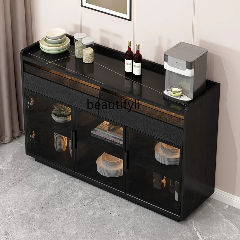 Stone Plate Sideboard Cabinet Living Room Multi-Functional Storage Kitchen Glass Door Bar Counter Tea Cabinet