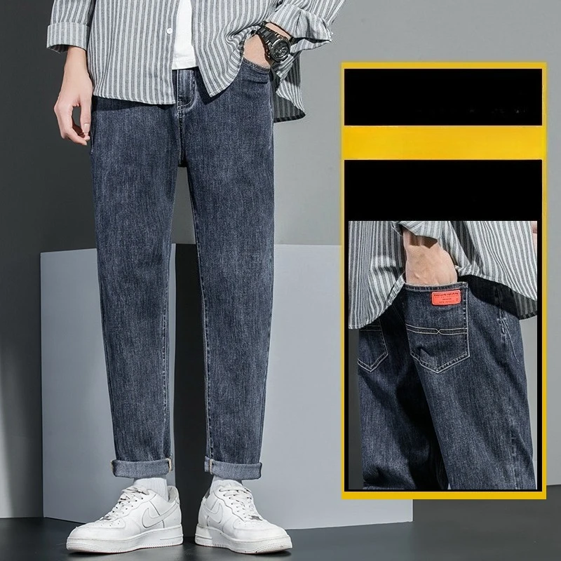 

9 Points Jeans Men's Trendy Brand Straight-leg Slimming Smooth Waist Casual Style Denim Trousers New 2025 Spring Summer Elastic