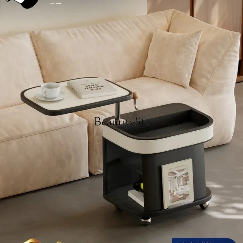 FGItalian light luxury liftable rotating saddle leather coffee table small apartment living room mobile small coffee table