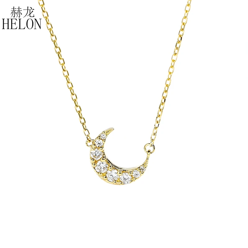 

HELON Solid 14K 18K Yellow Gold Moissanite Diamonds Engagement Necklaces Women Simple moon Jewelry Moissanite Pendant Necklaces