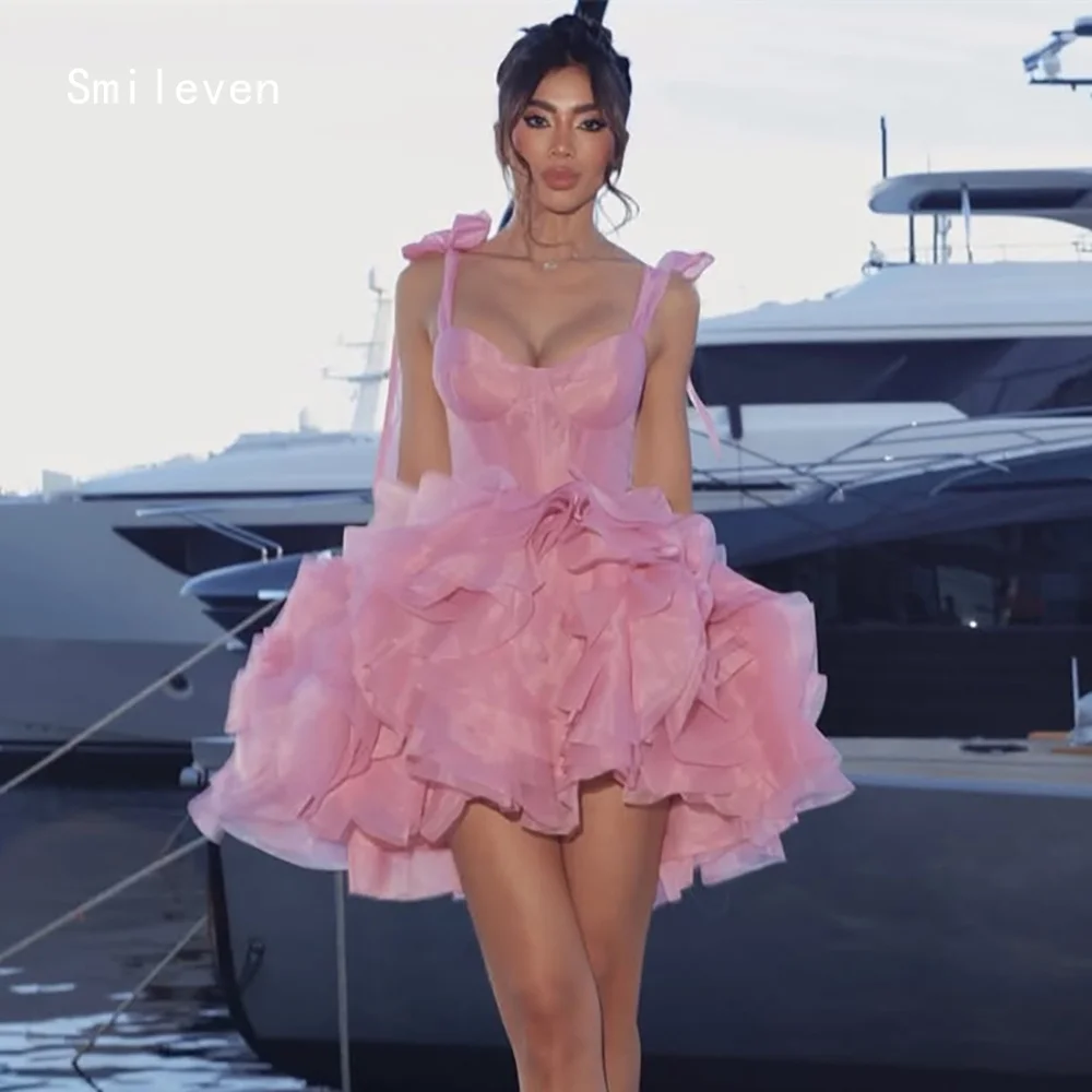 Smileven Luxury Short A Line Evening Dress Sweetheart Organza Formal Prom Dresses Pink Tired Party Gowns Customized 2026