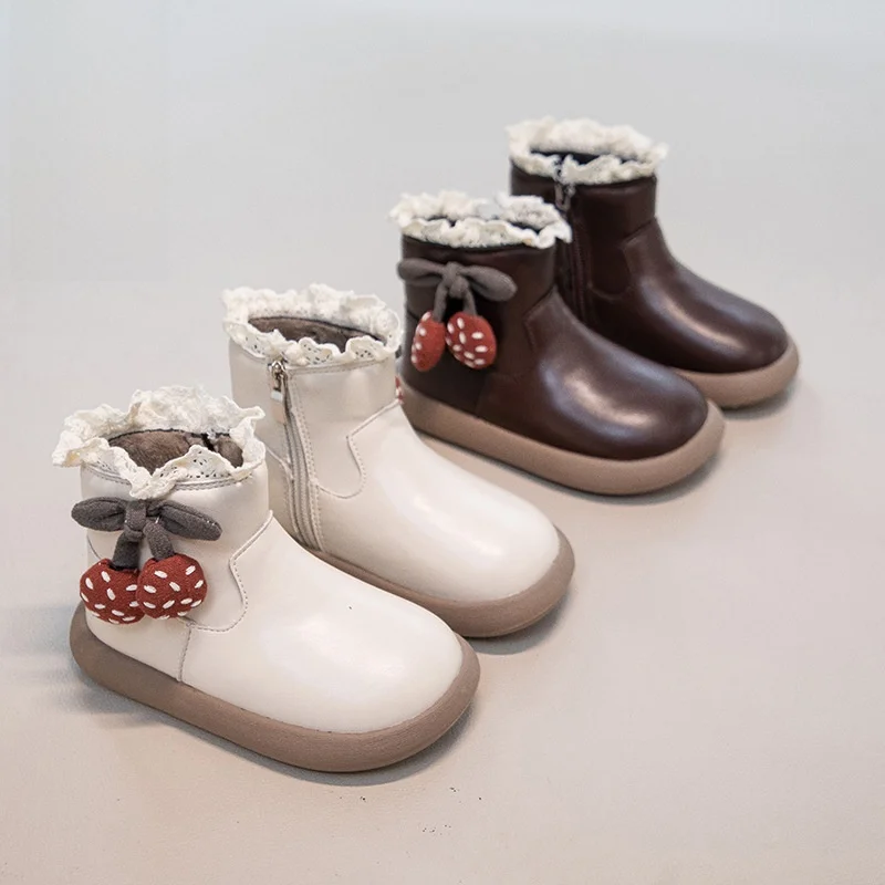 

Kids'Casual Shoes ​Ankle Boots PU Leather Flats Winter Shoes For Girls Solid color​ Anti-slip Warm Brown Beige Shoes Size 23-32