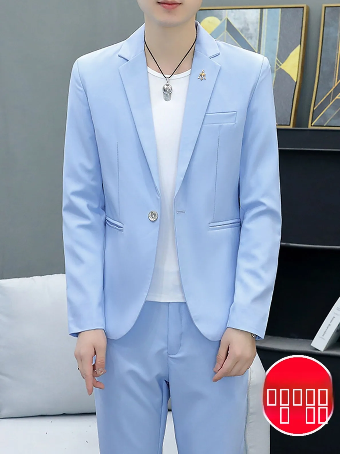 

Мужской повседневный костюм-двойка: однотонный, весенне-осенний, в корейском стиле, легкий, в стиле Maturi Wind, верхняя одежда, маленький жакет в западном стиле