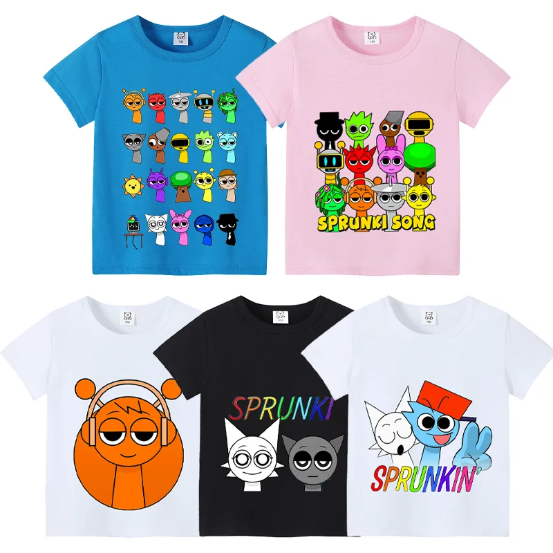 Sprunki T-shirt Baby Clothes Incredibox Cartoon Child Black White Tee boy girl Summer Short Sleeved Clothing Cute Kids Sweat Top