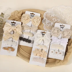 4Pcs Kids Fabric Lace Flower Barrettes Baby Princess Hair Accessories Newborn White Hairpins Bow Hairclips Girls Birthday Gifts