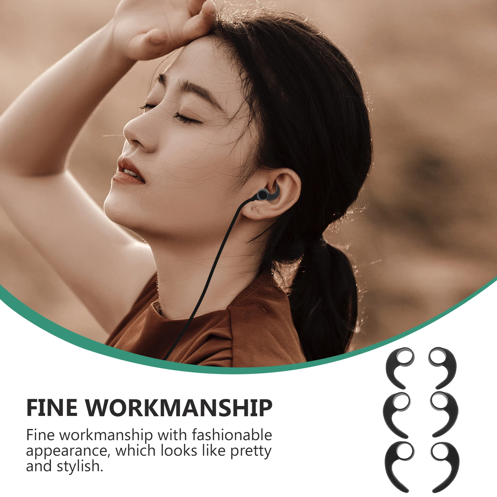 

6pcs Ear Hooks Wings for Earbuds Premium Silicone Anti Slip Sports Use Black L Size Earphone Clip Hook Headphone Protective