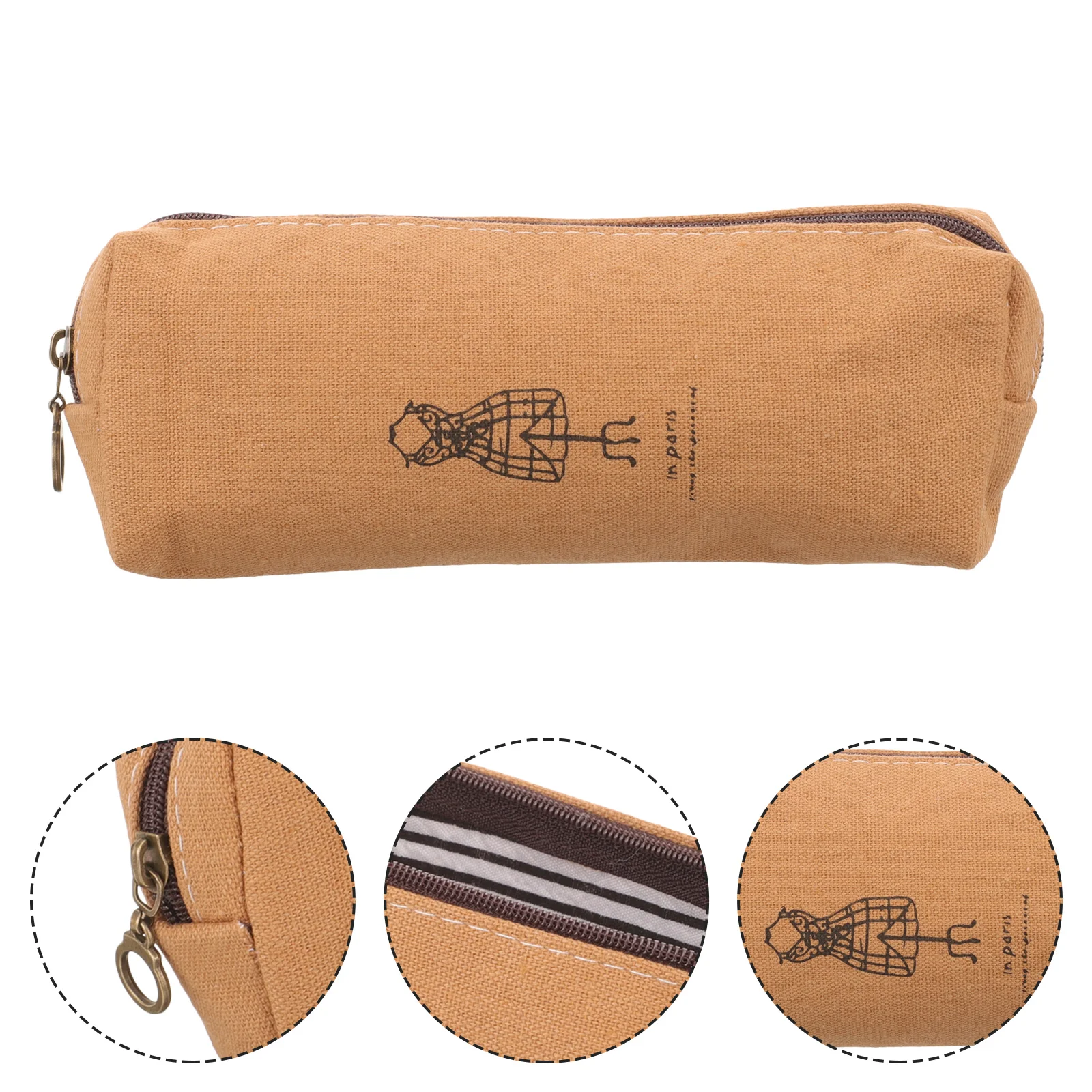 

Vintage Canvas Pencil Case Bag Large Capacity Creative Stationery Storage For Pens Pencils Cellphone Coin Brown Retro