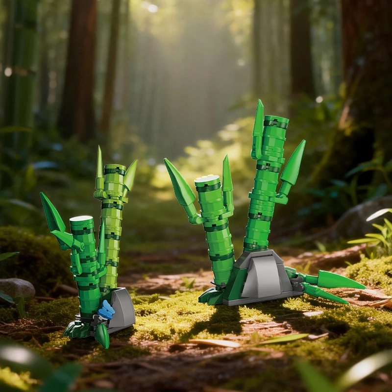 Set di Blocchi da Costruzione Creativi a Forma di Panda, Decorazione da Scrivania con Foresta di Bambù, Modello MOC, Gioco di Assemblaggio per Bambini