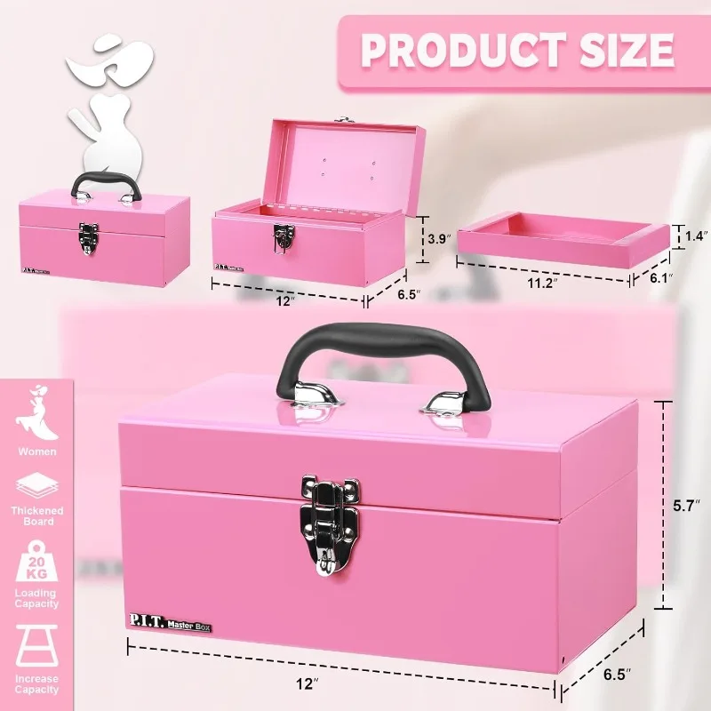 Small Tool Box,Portable Removable Tray Heavy Steel Tool Box with Metal Latch Closure,Black,Tool Storage, Lockable,Mini Tool Box