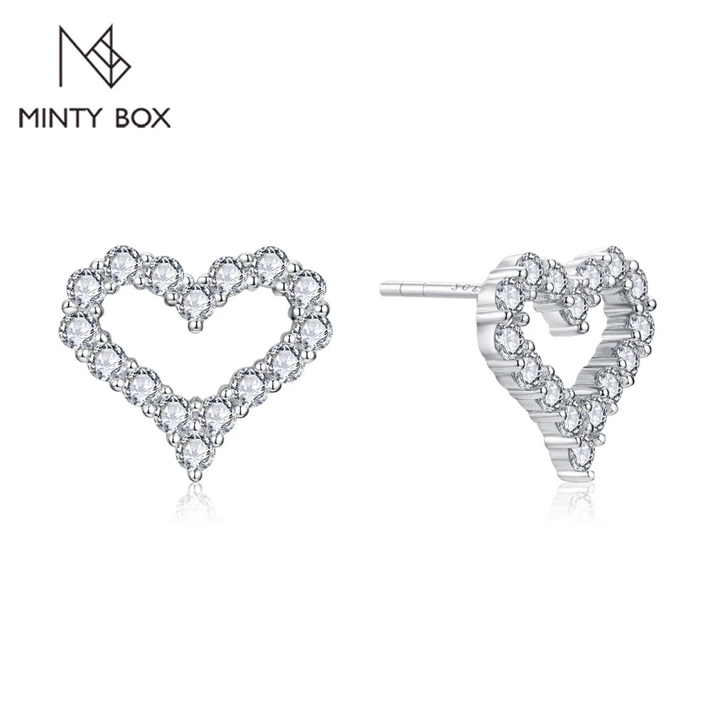 MINTYBOX Solid 925 Silver Moissanite Stud Earrings for Women Heart Diamond Engagement Wedding Luxurly Sparkling Jewelry Gift