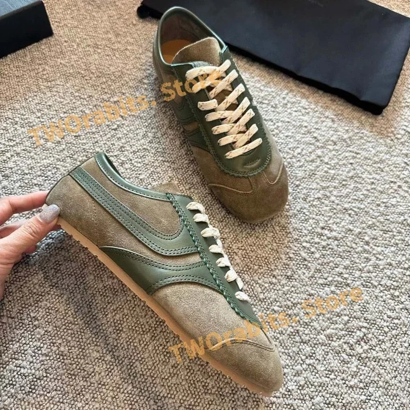 Running Tenis De Mujer Sport Loafer Suede Sneaker Leopard Print Woman Shoes Lace Up Flats Soft Buty Damskie Designer Mix Color