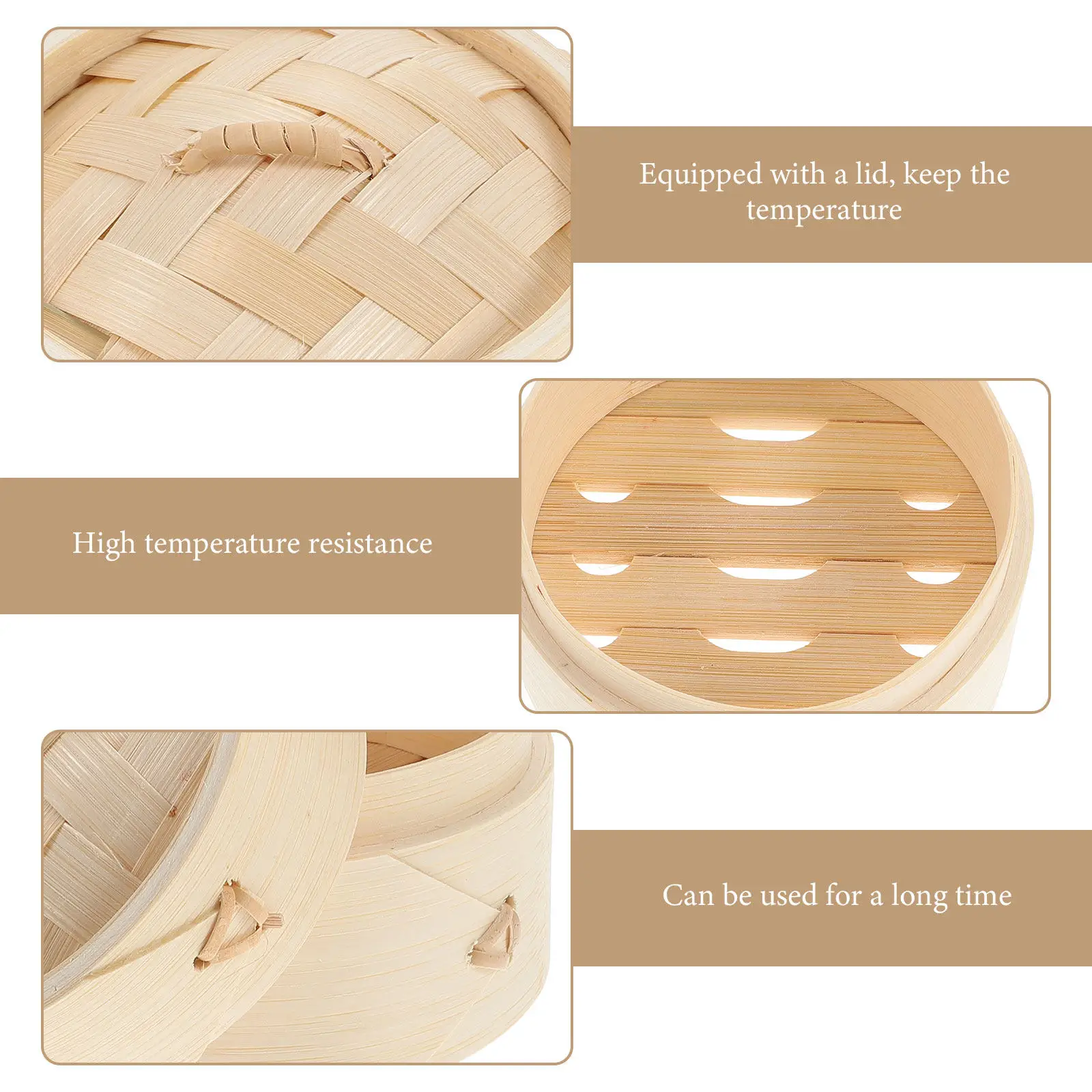 1Set Bamboo Steamer Basket Tight Airtight Household Kitchen Steamer Cooking Tool for Buns Meat Vegetables Steamed Food
