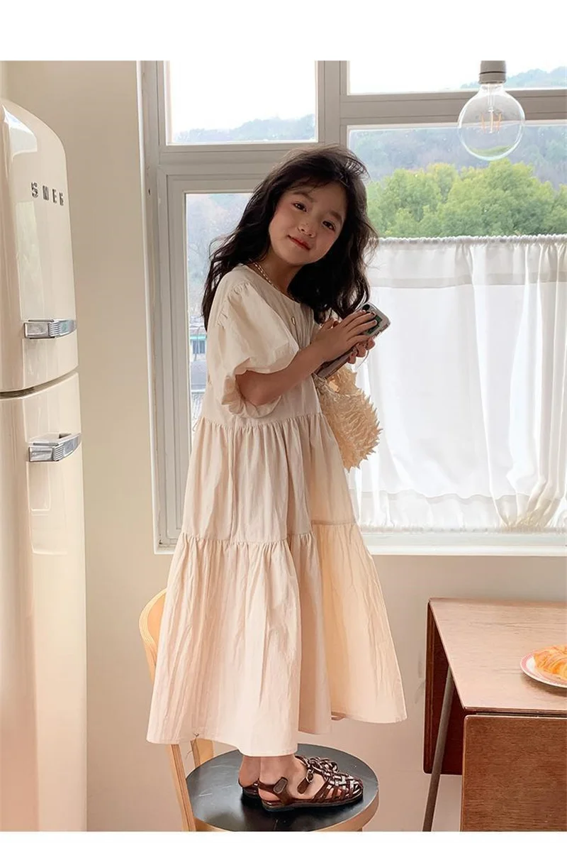 Girl Puff Sleeve Dresses 2024 Princess Cute Puffy Skirt Children Summer Birthday Gown Kids Casual Clothes Teens Fashion Vestidos