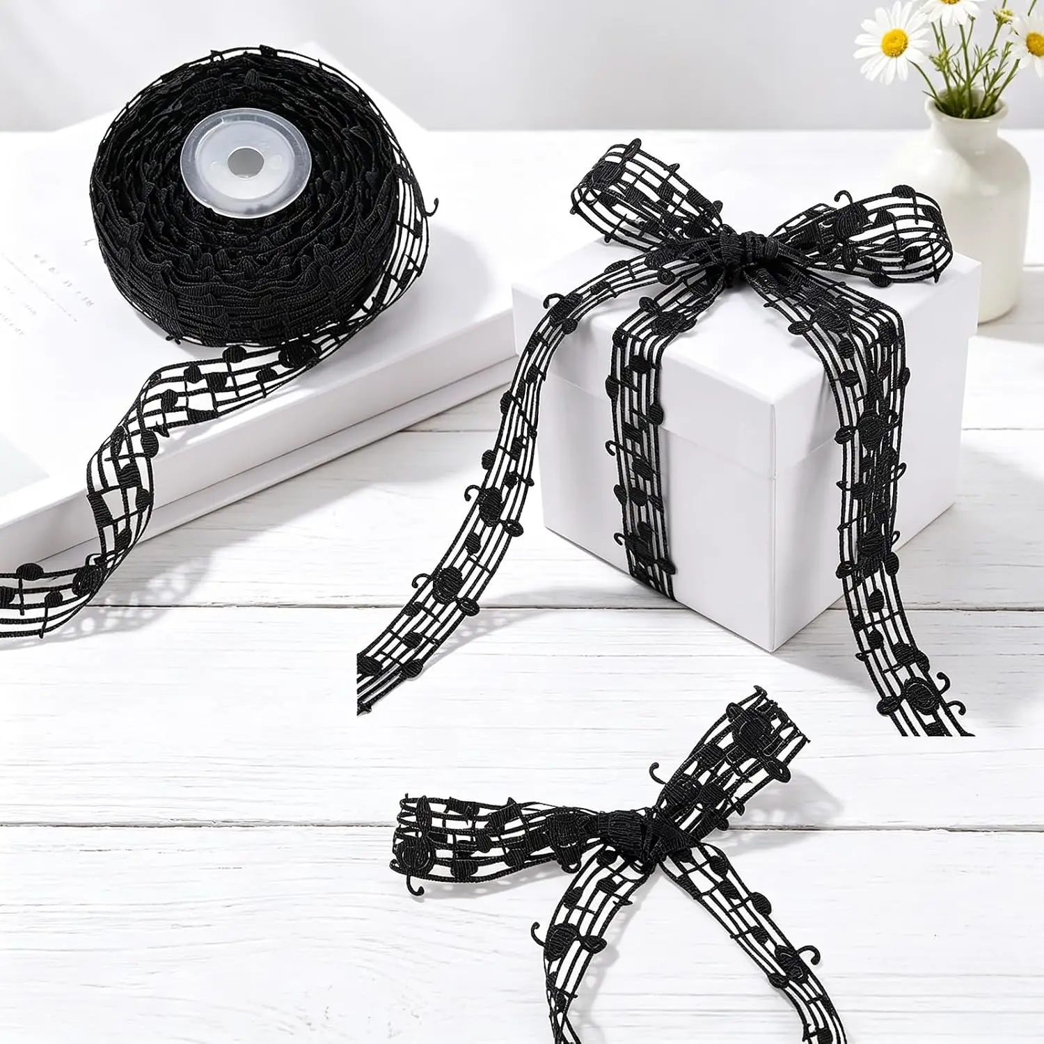 20 Yards Music Note Ribbon, Black Hollow Out Grosgrain Ribbon, Music Themed Party Decorations, Notation Craft Musics Accessories