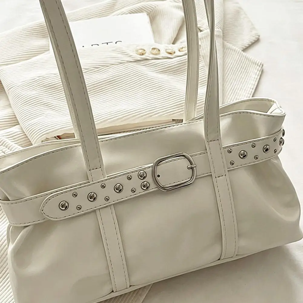Vintage Motorrad-Gürtelschnallen-Schultertasche für Damen, europäische Retro-PU-Leder-Unterarmtasche, modische Handtasche für Büro und Pendeln – Detail 39