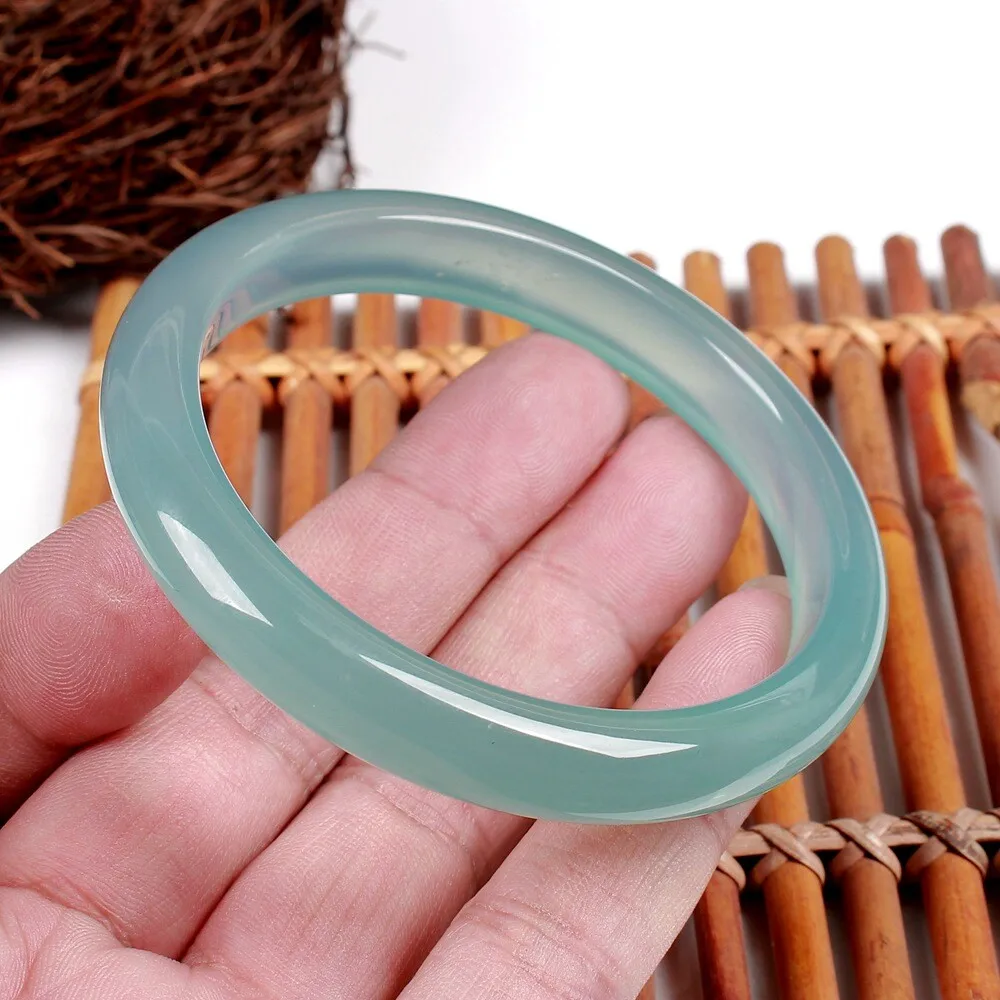 54-64MM Certified Green Natural Agate Chalcedony Green Jade Bracelet Bangle 0485
