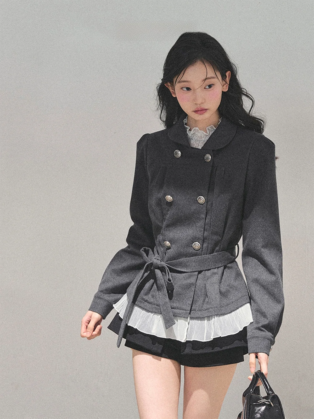 

Женский костюм Aomalm Hepburn: укороченный жакет с эффектом утяжки на талии, зимняя верхняя одежда из смесового полиэстера, деловой стиль, защита от ветра