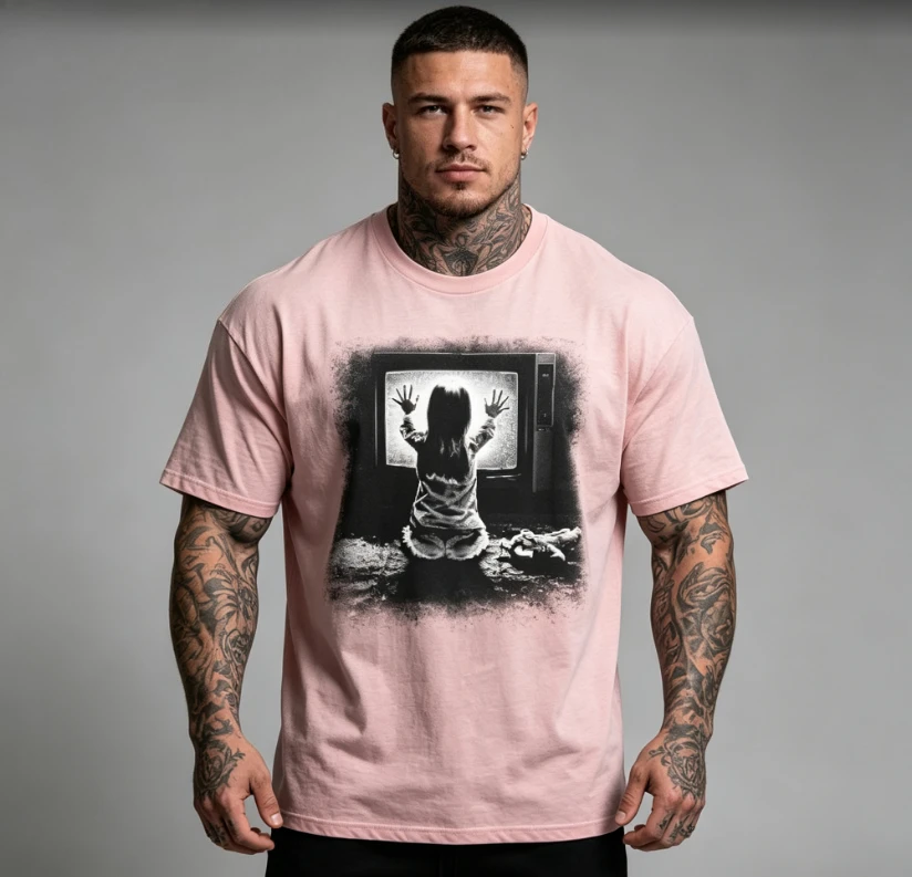 2026 new Men's retro TV scene print classic natural pattern short-sleeved casual summer shirt