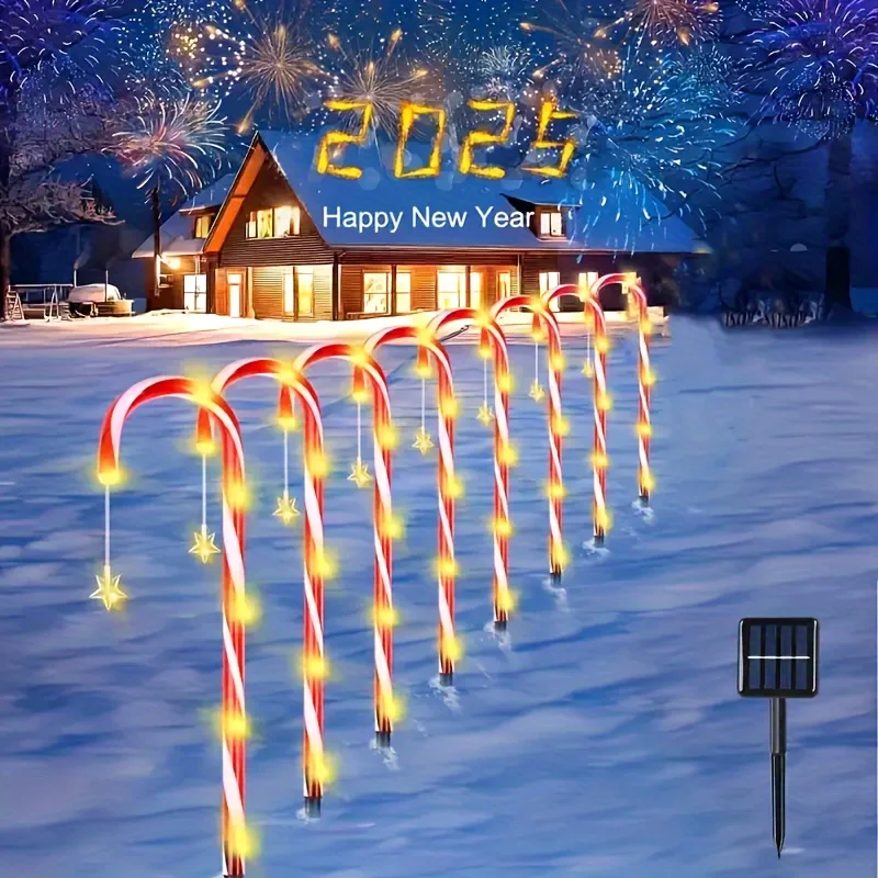Solar Christmas Candy Cane Lights, Christmas Pathway Stake Lights Outdoor With 8 Modes, Garden Christmas Decorations