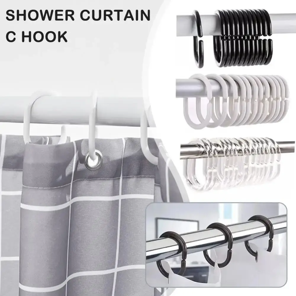 12pcs Bendable Shower Curtain Hook Gifts Convenient Replacement C Type Curtain Rings Clip Bathroom Accessories Bathroom Hooks