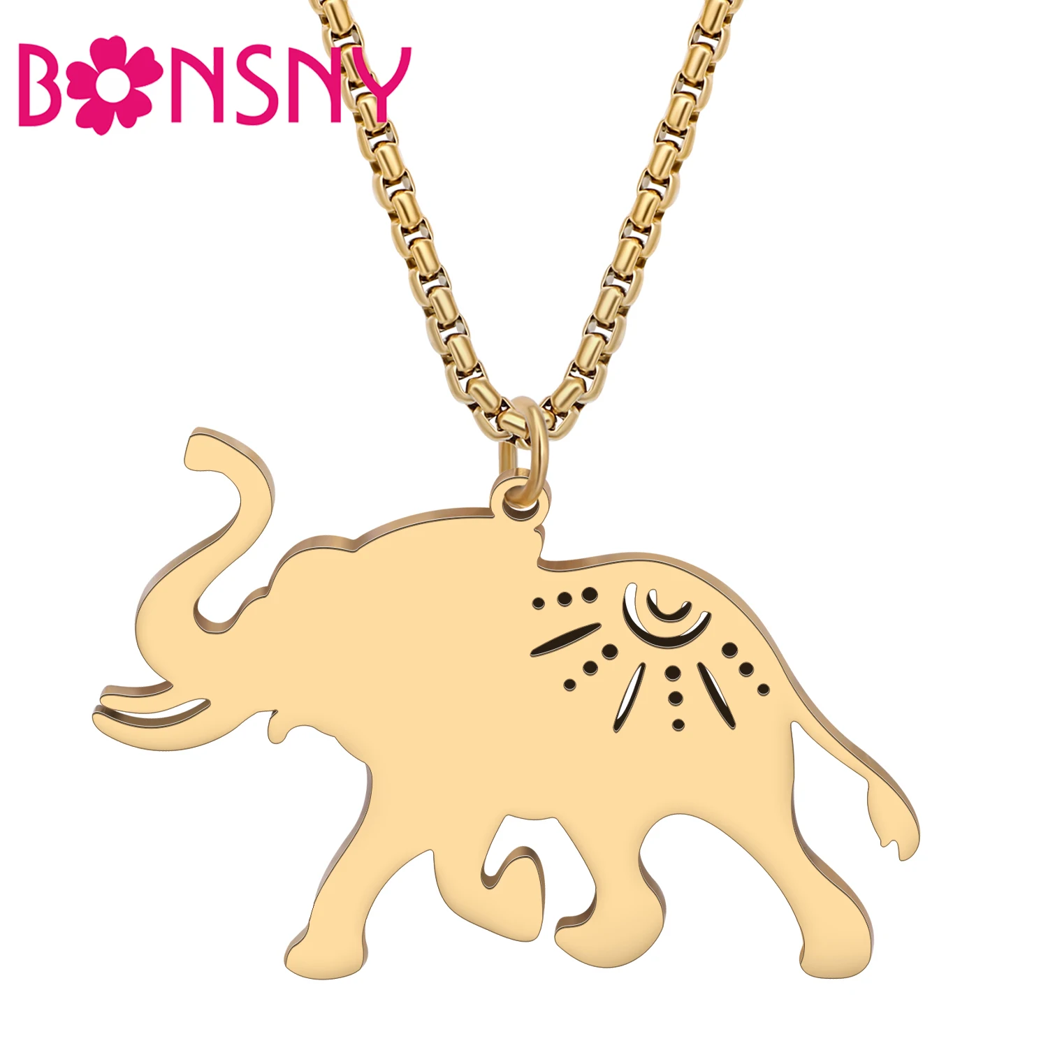 Bonsny Rvs Olifant Ketting Jungle Dieren Hanger Ketting Verguld Zilveren Sieraden Voor Vrouwen Meisjes Geschenken