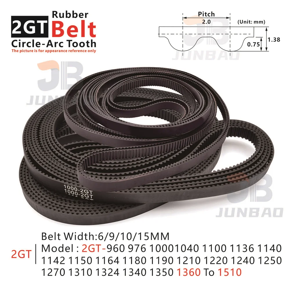 

2GT Rubber Timing Belt perimeter 960 To 1500MM Model 2GT-960 976 1000 1040 1100 1140 To 2GT-1510 2M Synchronous Belt 3D parts