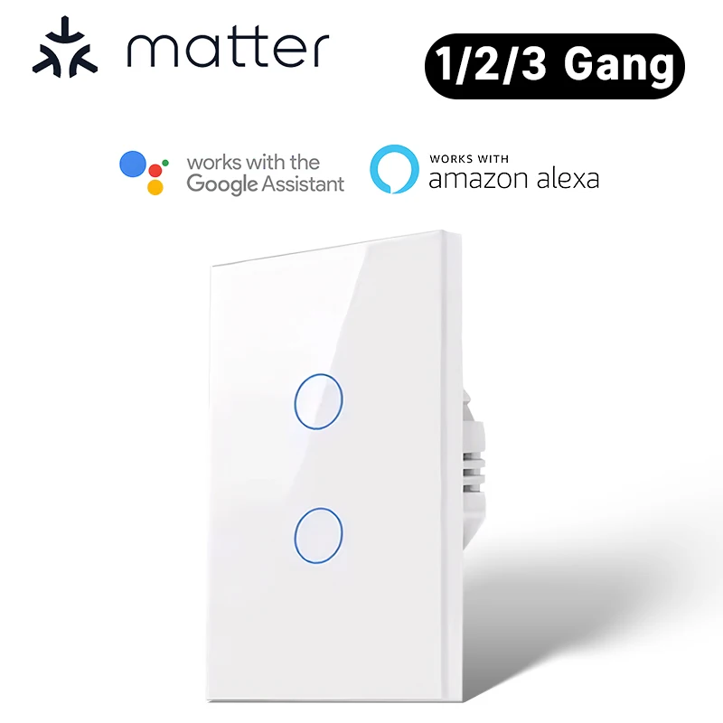 

Matter Thread WiFi Smart Light Wall Switch 1/2/3Gang Touch Sensor Remote Control by Alexa Google Home Siri Homekit SmartThings