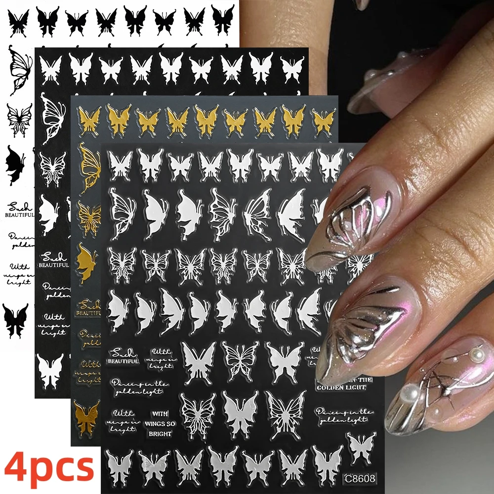 9 stks/set Wit Zwart Sterren Nagels Stickers Luxe Zelfklevende Vijfpuntige Ster Nail Art Decals Voor Vrouwen Meisjes Manicure Decor *