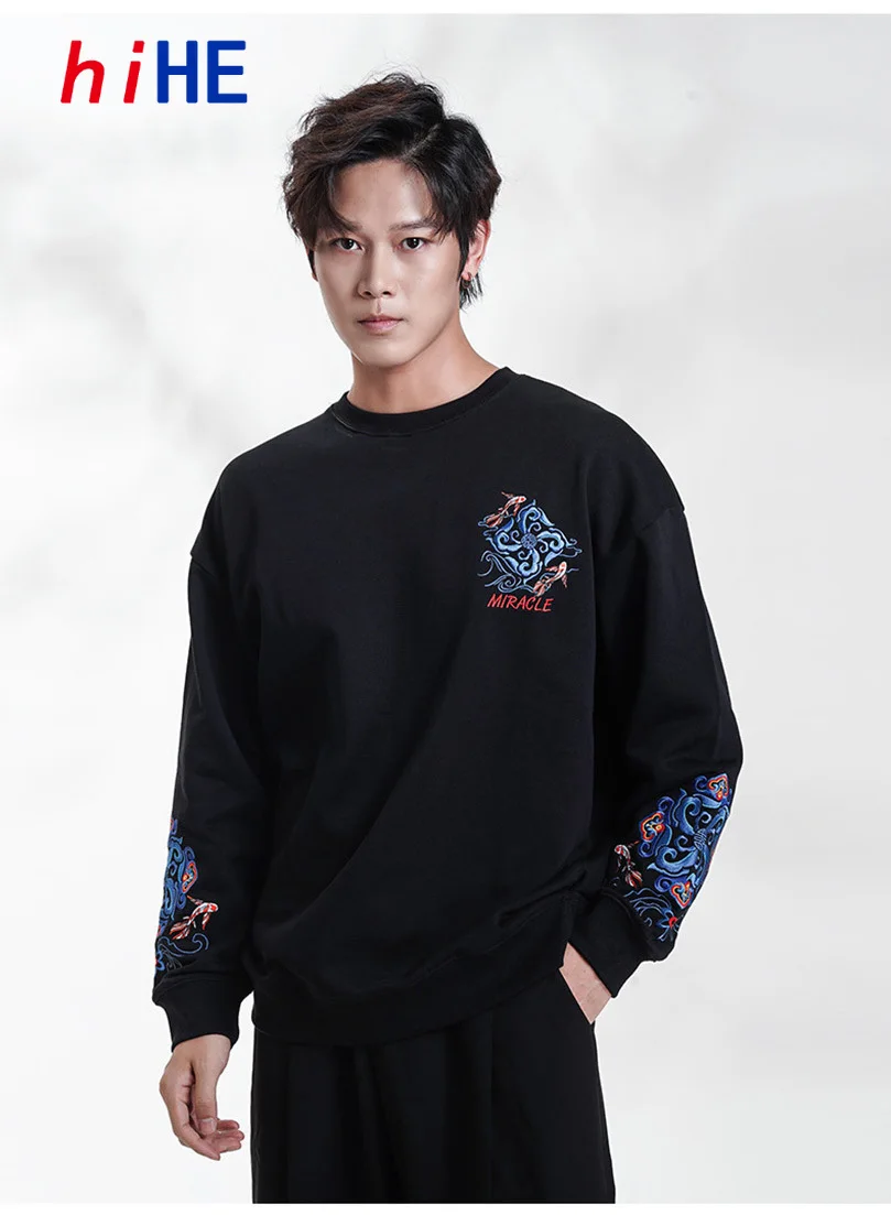 Sukajan Embroidery Sweatshirt Men Cotton Luxury Male Pullover Knit Spring Autumn Boy Hoodies O Neck Pull Sweat ShirtA1