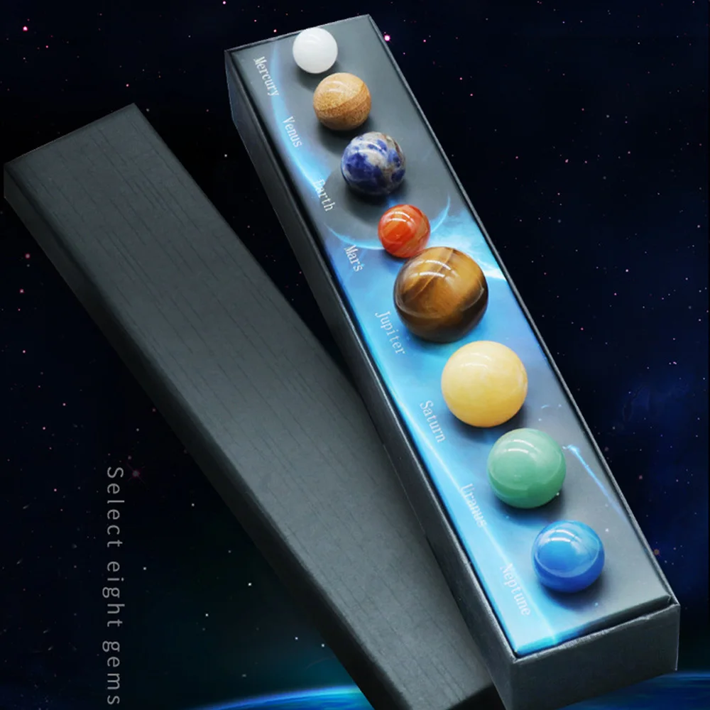 

Natural Stone Solar System Planets Model 8Pcs Healing Gemstone Crystal Ball Set Celestial Body Collectibles Decorations Gifts