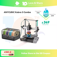 ANYCUBIC Kobra 3 Combo AE Version Multi-Color FDM 3D Printer Dries While it Prints in 4 to 8 Color Print Fast With Max 600mm/s