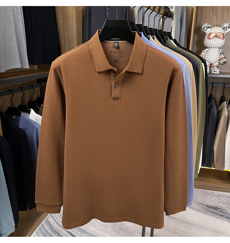 Hochwertiges Langarm-Poloshirt aus 100% Baumwolle für Herren, neue Luxus-Modemarke, Frühling/Herbst, luxuriöser Komfort, lässiges Business-T-Shirt. – Detail 19