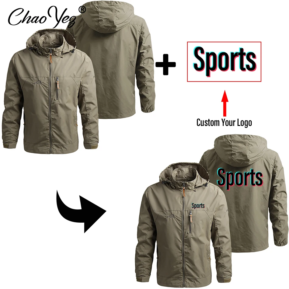 2024 DIY Autumn New Men Waterproof Hooded Custom Logo Windbreaker Jacket Coat Men Casual Outdoor Hiking Jacket Male Coat 5XL