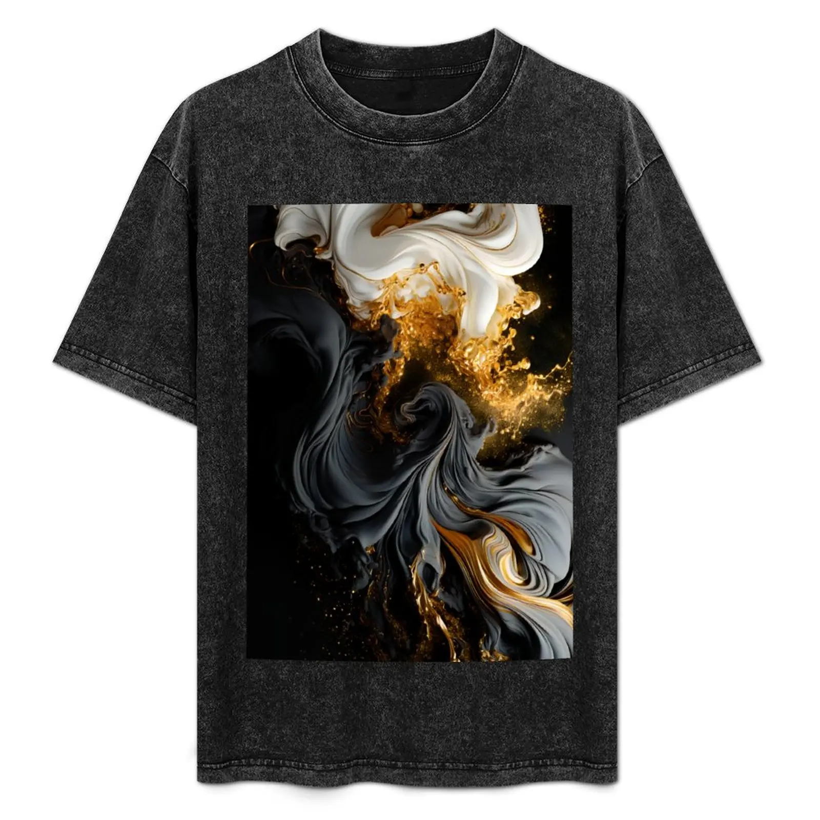

White, Gold & Black Abstract Glamor Cosmic Contrast T-Shirt Casual Street Style Short Sleeve Tee