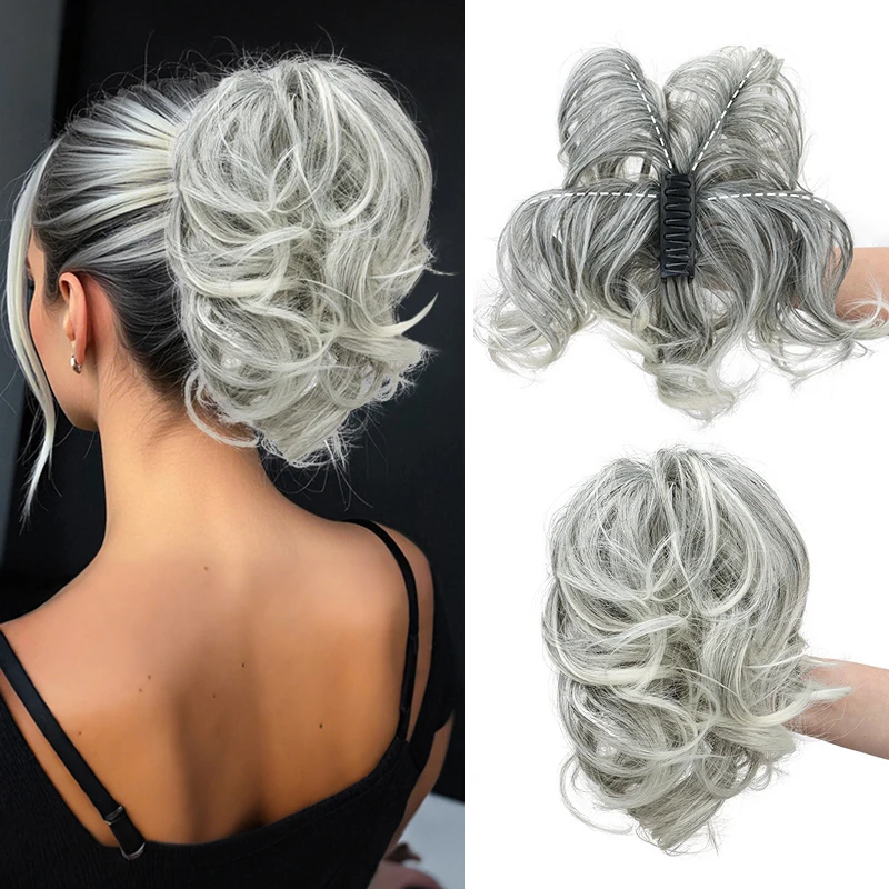 Synthetic Diy Claw Clip In Ponytail Extensions Hairpiece Hair Bun Fake Black Blonde Hair False Pigtail for Women