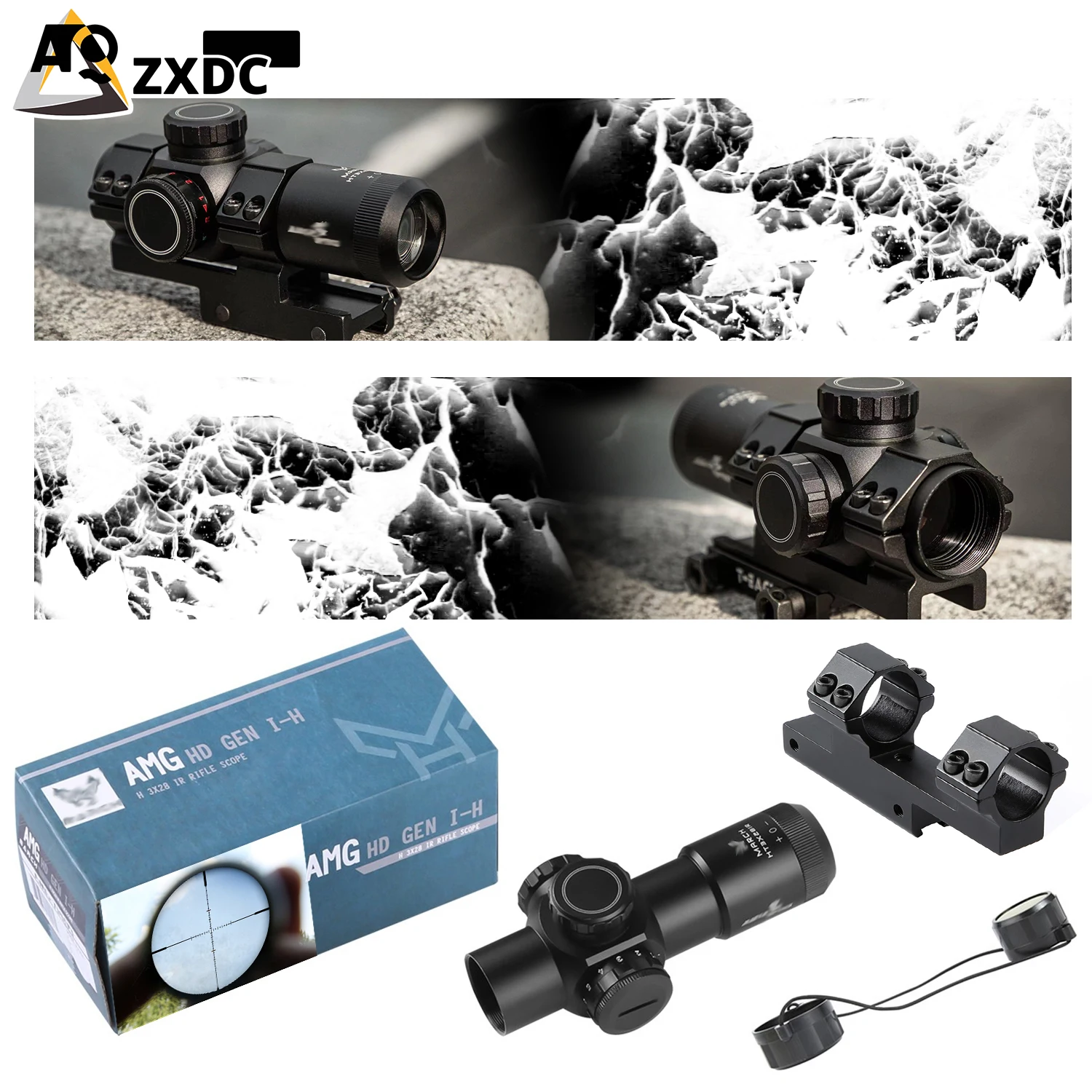 

Optics base & 3x28mm Built-in red and green dots sight, short aiming rapid aiming Tactical rifle scope for 20~22mm Rail