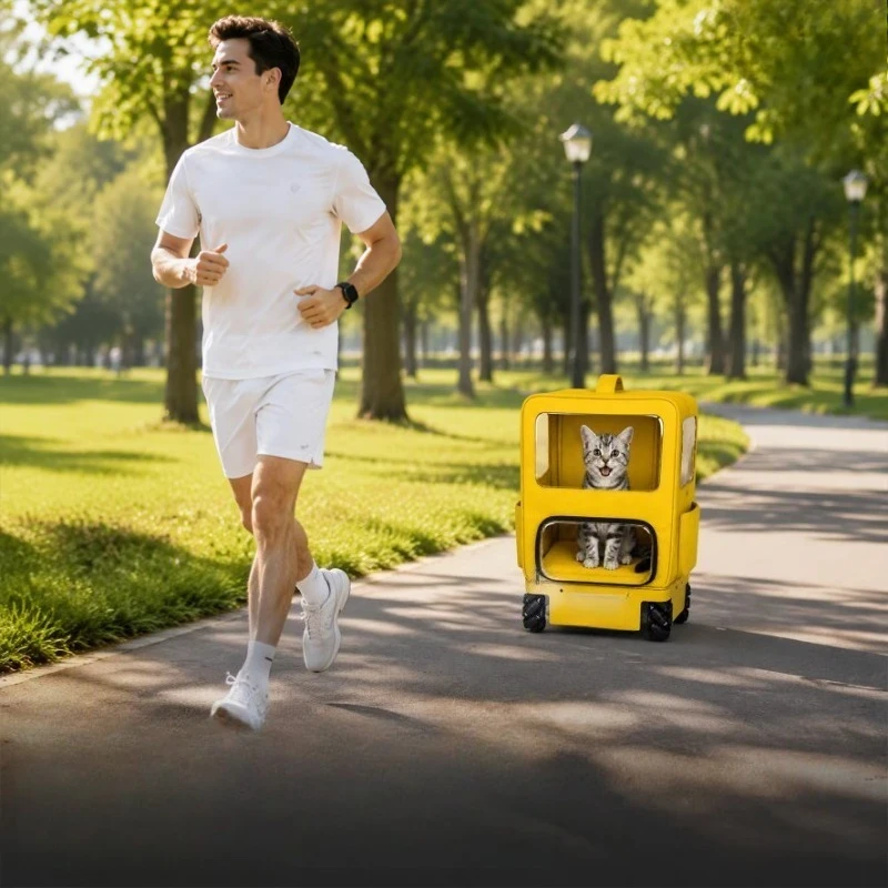 Double stair climbing silent portable multi-function breathable automatic follow remote control smart pet cart