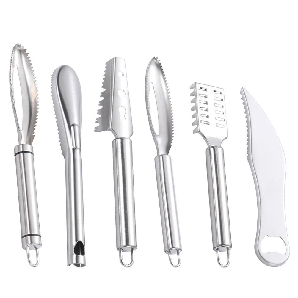 

6Pcs Stainless Fish Scaler Set Ergonomic Handle Household Scale Remover Quick Safe Cleaning Kitchen Accessory Descaler Supply