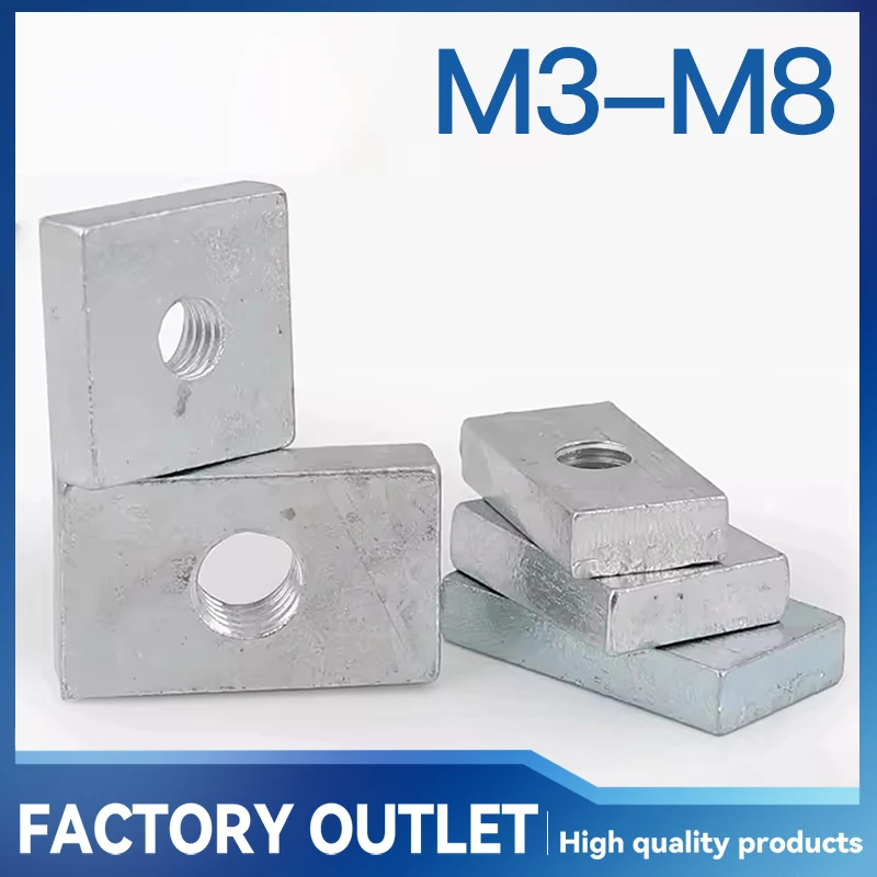 10/ 50pcs Square Nut M3 M4 M5 M6 M8 Rectangular Nuts Thin Slider Block Nuts Zinc-Plated Carbon Steel Aluminum Profile Accessory