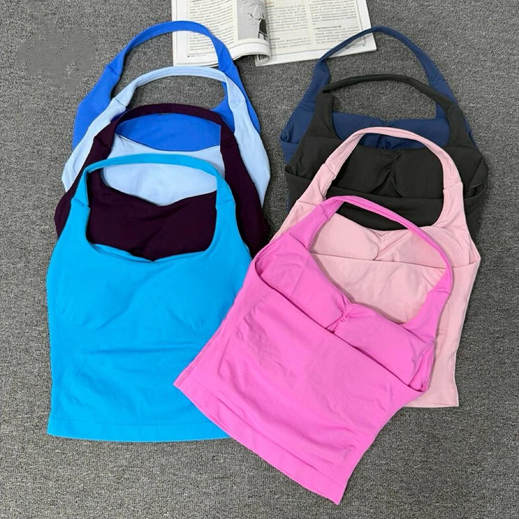 【セール中】女性用セクシーなワークアウトブラ、サポート機能付きホルターフィットネストップ、ジムやランニング用の速乾性ヨガブラ