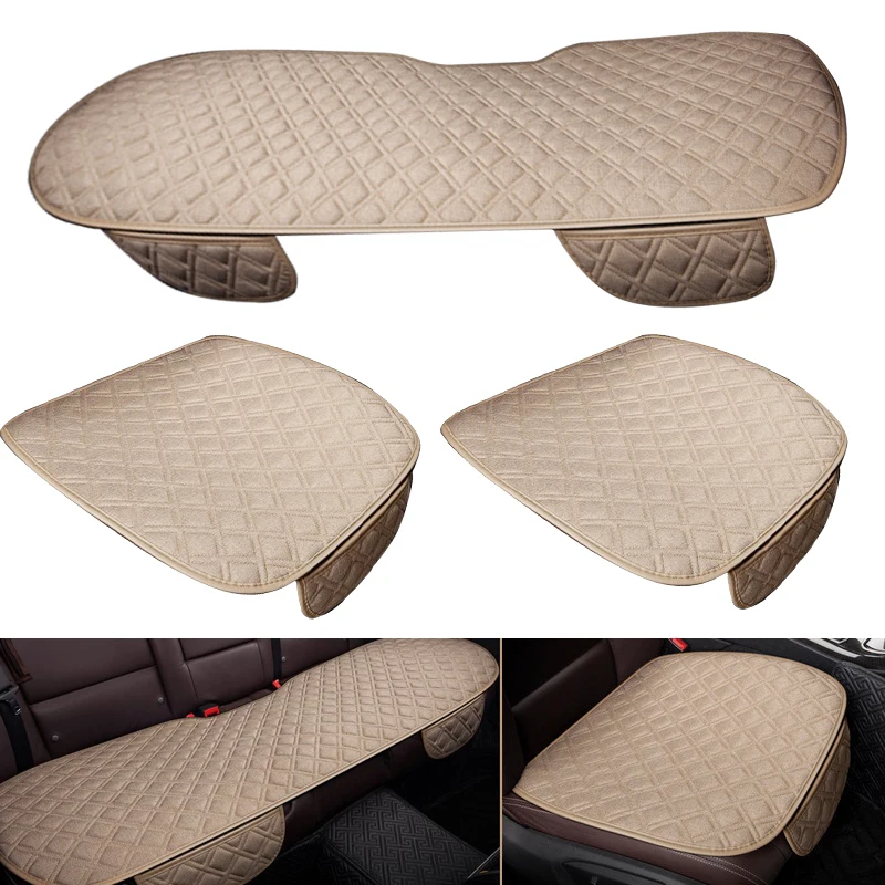 Funda Universal para asiento delantero y trasero de coche, alfombrilla protectora, cojín antideslizante para silla, color Beige, 3 unidades por juego