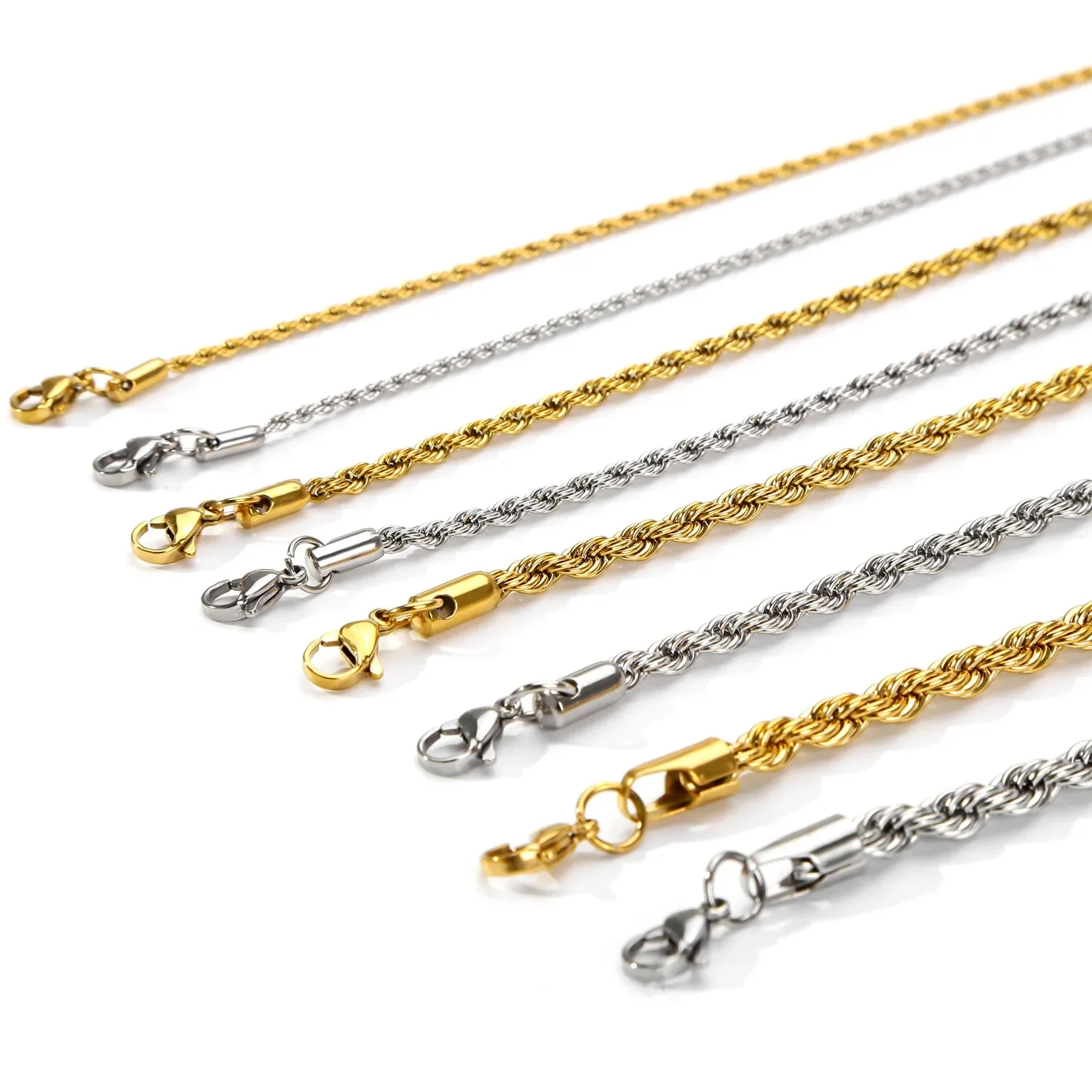 2-5 مللي متر سوار الفولاذ المقاوم للصدأ للنساء الرجال الذهب اللون تويست حبل سلسلة الإسورة مع سلسلة ممتدة مقاوم للماء مجوهرات الحفلات #1