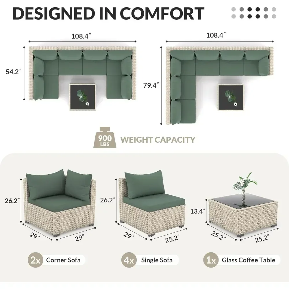 Patio Furniture Set Outdoor Modular Sectional Sofa Set 7 Piece Wicker Rattan Conversation Patio Couch for Porch Garden Backyard