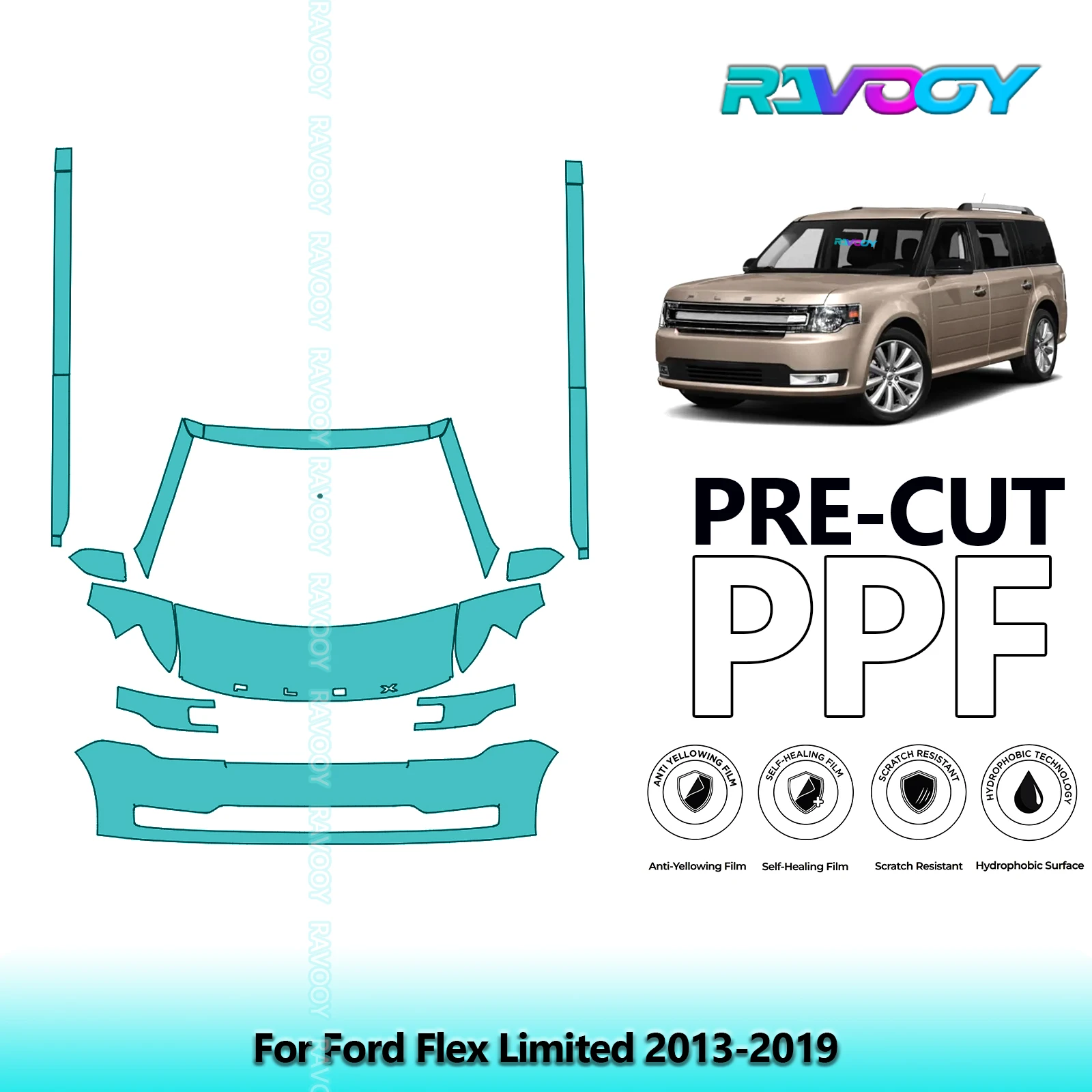 

8.5Mil Precut Paint Protection Film PPF Clear Bra Front Kit+Rockers For Ford Flex Limited 2013-2019