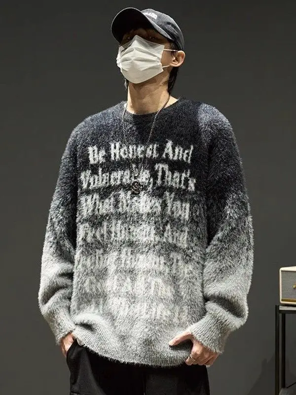 

Men's Winter Sweater High Street Color Blo Warm Outerwear round Ne Fce Base Layer American Sle Knitted irt