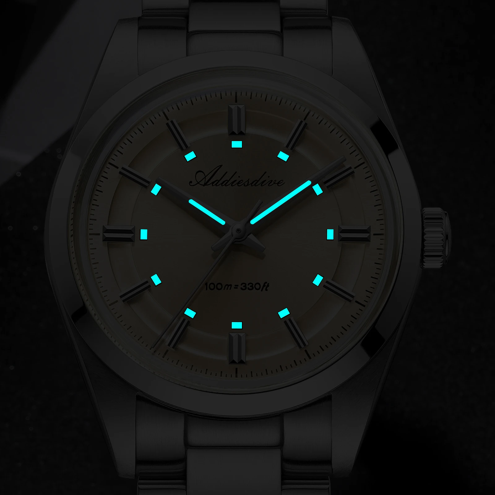 ADDIESDIVE Super Luminous Japan VH31 Ladies Watches 10Bar Waterproof Bubble Mirror Glass Quartz Watch Stainless Steel Wristwatch view 6