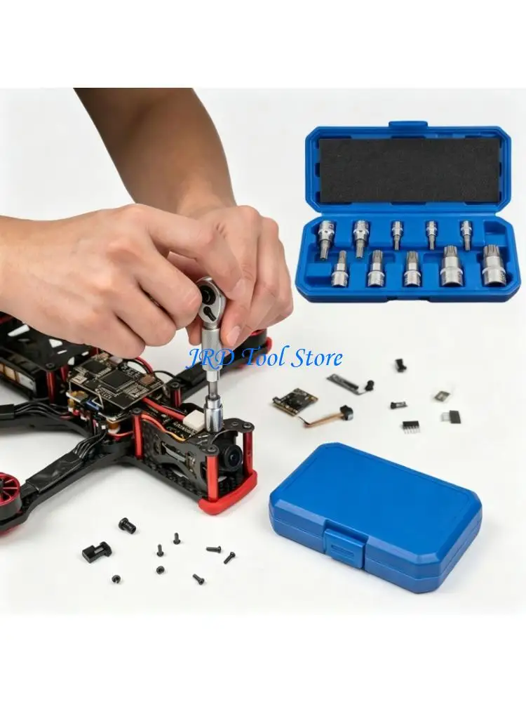 A2UD 10Pcs Tampered Triple Square Spline Bit Socket Driver Set with Storage Box For Automotive Mechanical Repair Accessories