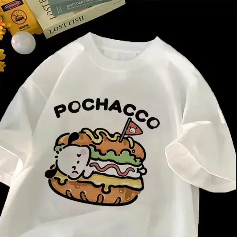 Harajuku American Retro Funny Pochacco Graphic Print T-shirt dla kobiet Letnia moda Proste, codzienne topy z krótkim rękawem