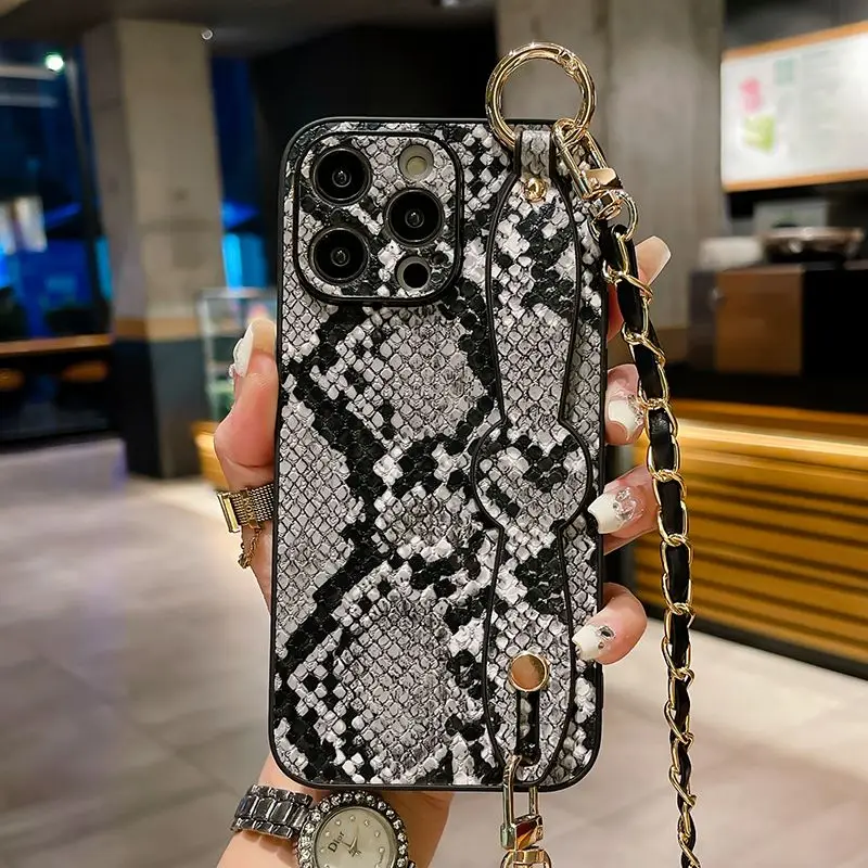 Luxury Snake Skin Pattern All Inclusive Wristband Phone Case with Hanging Chain for iPhone 15 ProMax 14 Plus 13 12 11 XSMax XR X image 6